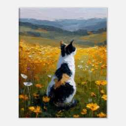 Calico Cat Canvas Wall Art Print Wildflower Rustic Oil Painting - thumbnail 2