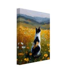 Calico Cat Canvas Wall Art Print Wildflower Rustic Oil Painting