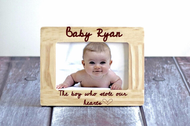 Personalized Baby Picture Frame Engraved Pine Wood, New Mom Gift