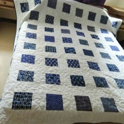 Homemade Quilt, Blue & White Queen Size Patchwork Handmade Bed Throw, Wedding Gift, Heirloom Quilt, Quilt Sale - thumbnail 2