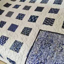 Homemade Quilt, Blue & White Queen Size Patchwork Handmade Bed Throw, Wedding Gift, Heirloom Quilt, Quilt Sale - thumbnail 3