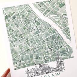 Warsaw Watercolor Map & Architectural Sketch Print Poland City Block Plan - Art Print Anniversary Wedding Graduation Gift European Travel - thumbnail 3