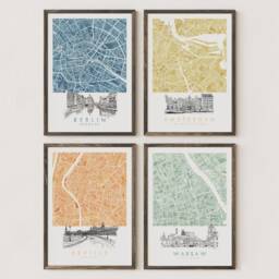 Warsaw Watercolor Map & Architectural Sketch Print Poland City Block Plan - Art Print Anniversary Wedding Graduation Gift European Travel - thumbnail 4