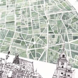Warsaw Watercolor Map & Architectural Sketch Print Poland City Block Plan - Art Print Anniversary Wedding Graduation Gift European Travel - thumbnail 2
