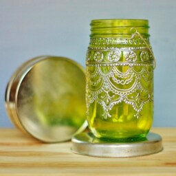 Hand Painted Henna Mason Jar Lantern - Boho Candle Holder - thumbnail 3
