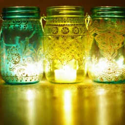 Hand Painted Henna Mason Jar Lantern - Boho Candle Holder - thumbnail 2