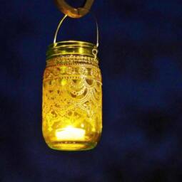 Hand Painted Henna Mason Jar Lantern - Boho Candle Holder