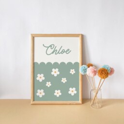 Green Daisy Floral Personalised Name Print For Girls Bedroom Or Playroom, Wall Decor - thumbnail 2