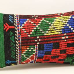Turkish Kilim Lumbar Pillow Cover, Wool & Cotton - 12x20 Inch - thumbnail 3