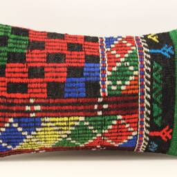 Turkish Kilim Lumbar Pillow Cover, Wool & Cotton - 12x20 Inch - thumbnail 2