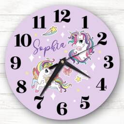 Purple Unicorns Girls Room Custom Gift Personalised Clock - thumbnail 1