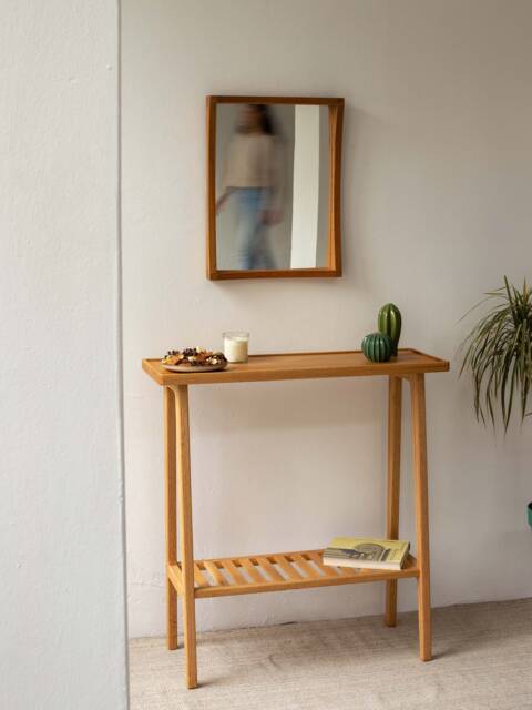 Modern Oak Entryway Console Table With Storage Shelf - image 1