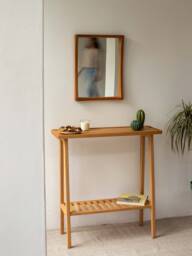 Modern Oak Entryway Console Table With Storage Shelf