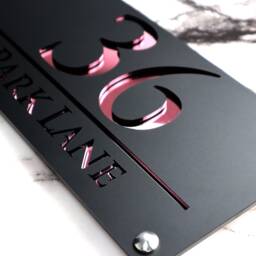 House Wall Plaques UK - Luxe A4 Name Sign Sleek Acrylic Laser Cut Design Personalised Home D??cor Black & Rose Gold 28cm X 14cm - thumbnail 2