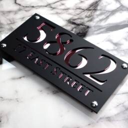 House Wall Plaques UK - Luxe A4 Name Sign Sleek Acrylic Laser Cut Design Personalised Home D??cor Black & Rose Gold 28cm X 14cm - thumbnail 3