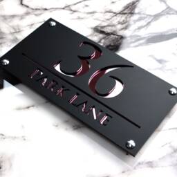 House Wall Plaques UK - Luxe A4 Name Sign Sleek Acrylic Laser Cut Design Personalised Home D??cor Black & Rose Gold 28cm X 14cm