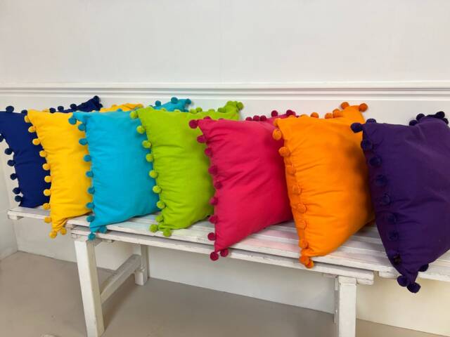 Bright Cotton Pompom Scatter Cushion, Summer Decor, Various Colours - image 1