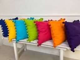 Bright Cotton Pompom Scatter Cushion, Summer Decor, Various Colours - thumbnail 1
