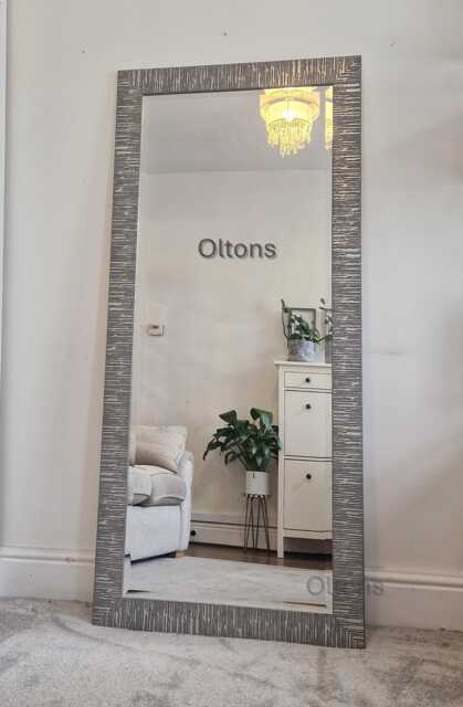 Blanca Full Length Large Wall Mirror Modern Carved Design Wood Frame Grey Colour Bevelled Edge Glass Hand Finished Rectangular 167x76cm - image 1