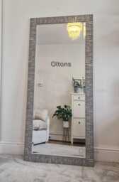 Blanca Full Length Large Wall Mirror Modern Carved Design Wood Frame Grey Colour Bevelled Edge Glass Hand Finished Rectangular 167x76cm