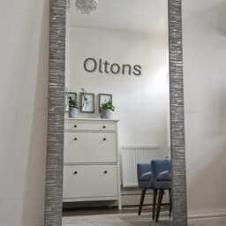 Blanca Full Length Large Wall Mirror Modern Carved Design Wood Frame Grey Colour Bevelled Edge Glass Hand Finished Rectangular 167x76cm - thumbnail 3