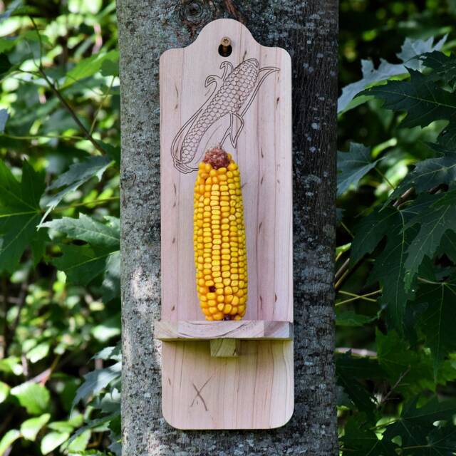 Corn Cob Squirrel Feeder - Handcrafted From Red Cedar Engraved Ear Of Nature & Garden Decor - image 1