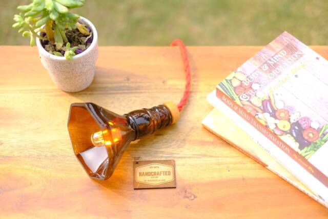 Amber Whiskey Bottle Table Lamp Light With UK - North American Eu Plug - 110- 240V - image 1