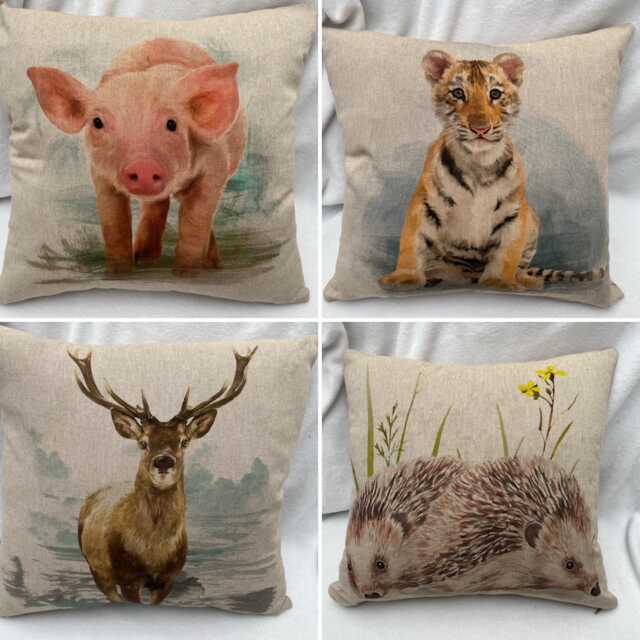Animal Print Cotton Linen Cushion Cover 18 Inch Sofa Pillow - image 1