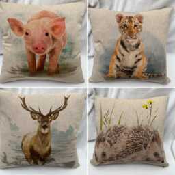 Animal Print Cotton Linen Cushion Cover 18 Inch Sofa Pillow - thumbnail 1