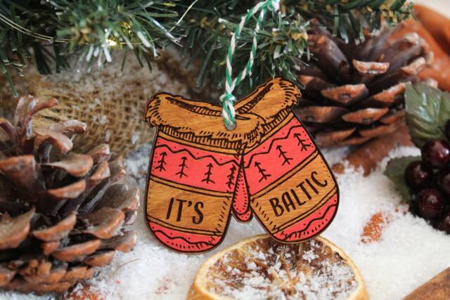 It's Baltic Wooden Christmas Ornament Mittens Bauble Its Gift Winter Cute Rustic Precious Norn Ireland Slang Present Laser Wood Burned - image 1