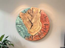 Custom Resin & Olive Wood Wall Clock Live Edge Rustic Decor - thumbnail 1