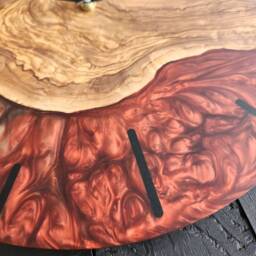 Custom Resin & Olive Wood Wall Clock Live Edge Rustic Decor - thumbnail 3