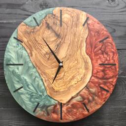 Custom Resin & Olive Wood Wall Clock Live Edge Rustic Decor - thumbnail 2