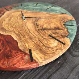 Custom Resin & Olive Wood Wall Clock Live Edge Rustic Decor - thumbnail 4