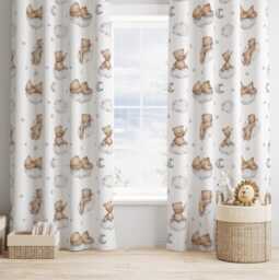 Brown Bears On Clouds Curtains, Nursery Curtains Blackout Or Non Blackout, With Eyelets, Pencil Pleat Rod Pocket, Decor