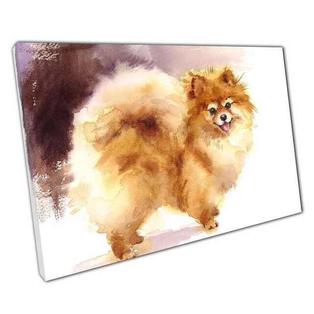 Cheerful Pomeranian Watercolor Canvas Fluffy Dog Wall Art For Home & Office Decor - Perfect Pet Gift - image 1