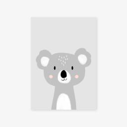 Set Of 3 Children's Posters Cat, Koala, Bear Baby Shower Gift Animal Wall Poster Grey & Pink Decoration - thumbnail 3