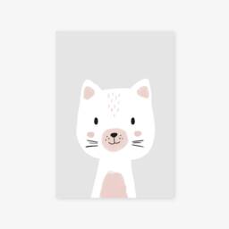 Set Of 3 Children's Posters Cat, Koala, Bear Baby Shower Gift Animal Wall Poster Grey & Pink Decoration - thumbnail 2