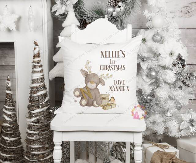 Christmas Cushion, 1st Christmas, Gift, Decoration, Baby Children's Cushion, Teddy Bear Xmas - image 1