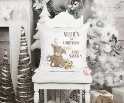 Christmas Cushion, 1st Christmas, Gift, Decoration, Baby Children's Cushion, Teddy Bear Xmas - thumbnail 1