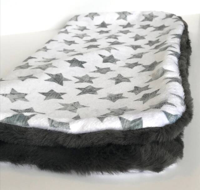 star Cuddle Blanket, Boy Minky Blankie, Lovey, Baby Gray & White New Gift, Modern Nursery - image 1