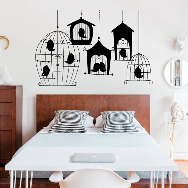 Multiple Hanging Bird Cages Vinyl Wall Art, Decal, Sticker, Transfer, Mural, Decor, Rent Friendly, Interior, Exterior, Full - 0062 - image 1