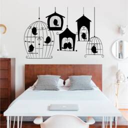 Multiple Hanging Bird Cages Vinyl Wall Art, Decal, Sticker, Transfer, Mural, Decor, Rent Friendly, Interior, Exterior, Full - 0062