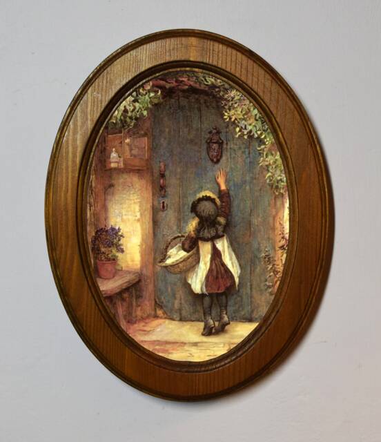 Oval Wooden Framed Classic Picture, Arthur Hopkins, The Visitor. Light Oak - image 1