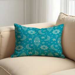 Ramadan Cushion Cover, Turquoise Islamic Pillowcase, Crescent Moon & Star Pattern Case, Eid Home Decor - thumbnail 2