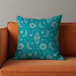 Ramadan Cushion Cover, Turquoise Islamic Pillowcase, Crescent Moon & Star Pattern Case, Eid Home Decor - thumbnail 4