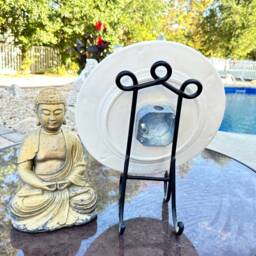 Vintage Upcycled White & Green Ceramic Glass Flower Yard Art - thumbnail 4