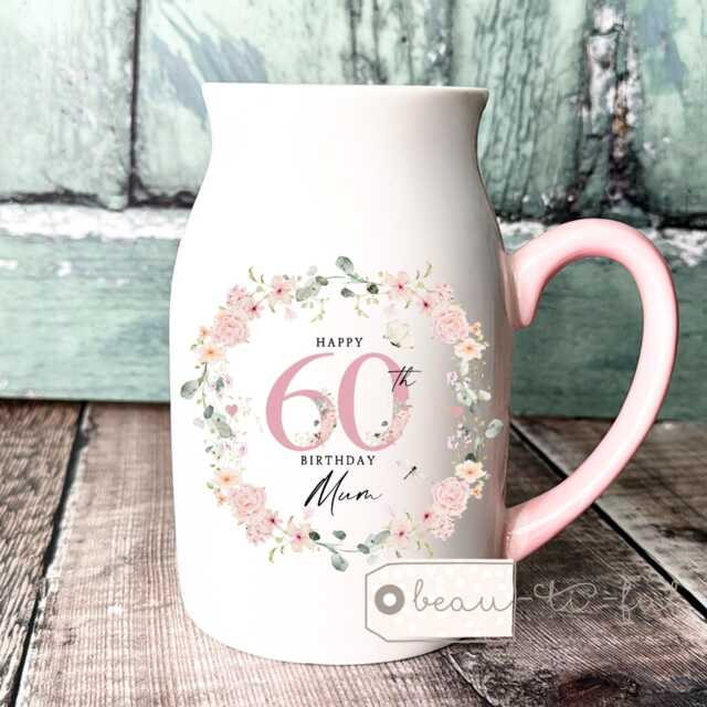 Personalised Gift Birthday Special Milestone 21 30 40 50 60 70 Any Age Floral Ceramic Small Vase Jug Mug Mum Friend Nanny - image 1