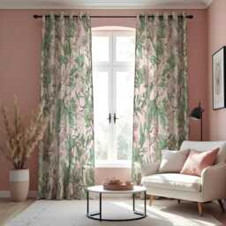 Botanical Line Art Curtains, Green & Beige Floral Leaf Pattern Drapes, Modern Nature Inspired Panels - thumbnail 3