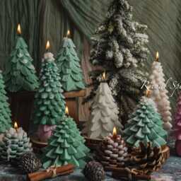 Christmas Tree Candle - Handmade Soy Wax Candles Holiday Decor Gift For Her Winter Home Decoration - thumbnail 3